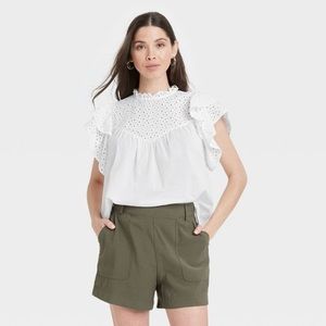 Women's Flutter Short Sleeve Eyelet Top - A New Day™ from Target